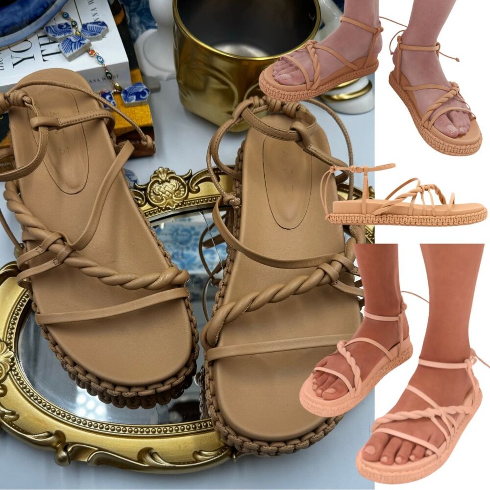 🆕 AJE 🧿 NWOB Tryphena Platform Twist Sandal, Beige - Sz EU 37 US 6